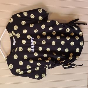 EUC Streetwear Society top large black yellow smiley faces happy short s…